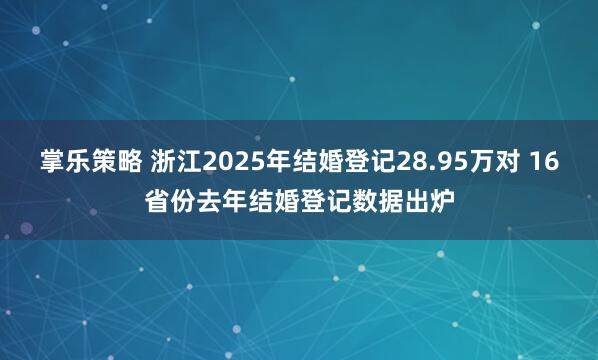 掌乐策略 浙江2025年结婚登记28.95万对 16省份去年结婚登记数据出炉